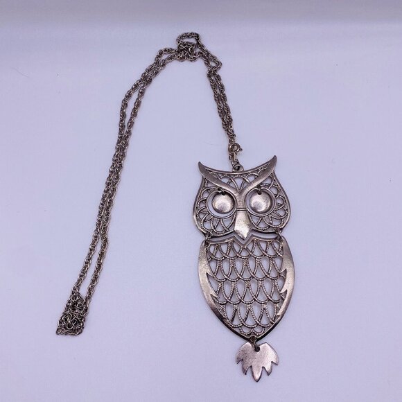 Owl Hinged Pendant Silver Tone Necklace 22” - Picture 1 of 3